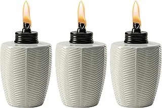 TIKI Brand Herringbone White Glass Tabletop Torch (Set of 3)