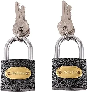 Lawazim Iron Padlock 40mm 2 Piece | Padlocks with Key, Pad Lock with Key, Storage Lock Shackle for Outdoor Indoor Use