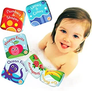 BabyBibi Floating Baby Bath Books. Kids Learning Bath Toys. Waterproof Bathtime Toys for Toddlers. Kids Educational Infant Bath Toys. (Set of 4: Fruit, Ocean, ABC, Numbers Books)