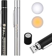 Pen Light, Diagnostic Medical Penlight,Reusable LED Penlight,for Students Doctors Nurses with 2 Light LED Sources, USB Rechargeable, Extra Warm Light Bulb, Pocket Clip (2 Pieces)