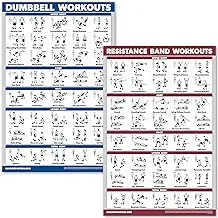 (46cm x 70cm, LAMINATED) - QuickFit Dumbbell Workouts and Resistance Bands Exercise Poster Set - Laminated 2 Chart Set - Dumbbell Exercise Routine & Resistance Tubes Workouts