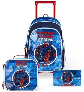 3in1 3D Marvel Spider-man Webbed Wonder Printed Backpack Large Capacity Trolley School Bag With Lunch Bag & Pencil Bag Water Resistant, Perfect for Kids Ages 3-8