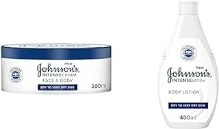 Johnson's Intense Face & Body Cream, Dry To Very Dry Skin, Intense Nourishment, 200ml + Johnson's Intense, Body Lotion, Dry To Very Dry Skin, 400ml