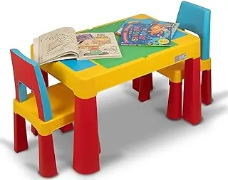مجموعة مكعبات بناء وطاولة دراسة وكرسي للأطفال 2 في 1 من هوم كانفاس، طاولة وكرسي متعدد الألوان للأطفال من سن 3 سنوات فما فوق