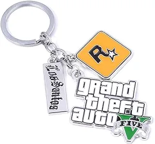 ECVV GTA 5 سلسلة مفاتيح لعبة Grand Theft Auto Keychains للرجال، حلقة مفاتيح معدنية للسيارة لمحبي الألعاب، حامل مفاتيح ألعاب Xbox PC Rockstar