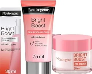 Neutrogena Gel Cream, Bright Boost, 50 ml, Neutrogena Resurfacing Polish, Bright Boost, 75 Ml + Neutrogena, Illuminating Serum, Bright Boost, 30Ml