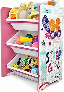 Home Canvas Super Girl Toy Storage 3Bins Organizer For Kids Play Room, Multicolor