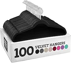 ZOBER Premium Quality Space Saving Velvet Hangers Strong and Durable Hold Up to 10 Lbs - 360 Degree Chrome Swivel Hook - Ultra Thin Non Slip Suit Hangers, Black
