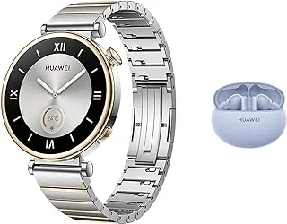 HUAWEI WATCH GT 4 41mm Smart Watch, 7 Days Battery Life, Science-based Calorie Management, Pulse Wave Arrhythmia Analysis, Heart Rate Monitor, Android & iOS, Silver + HUAWEI FreeBuds 5i Blue