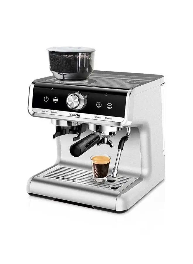 ماكينة صنع القهوة ساتشي 15 بار مع مطحنة 1380-1550 وات 1.5 لتر 1550 وات NL-COF-7063G-ST رمادي
