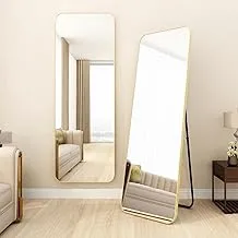 مرآة كاملة الطول من SKY-TOUCH مقاس 155 × 45 سم، مرايا أرضية بإطار من سبائك الألومنيوم، مرآة تزيين كبيرة لغرفة النوم قائمة بذاتها، مرآة لكامل الجسم مع حامل لغرفة المعيشة وغرفة النوم، ذهبي