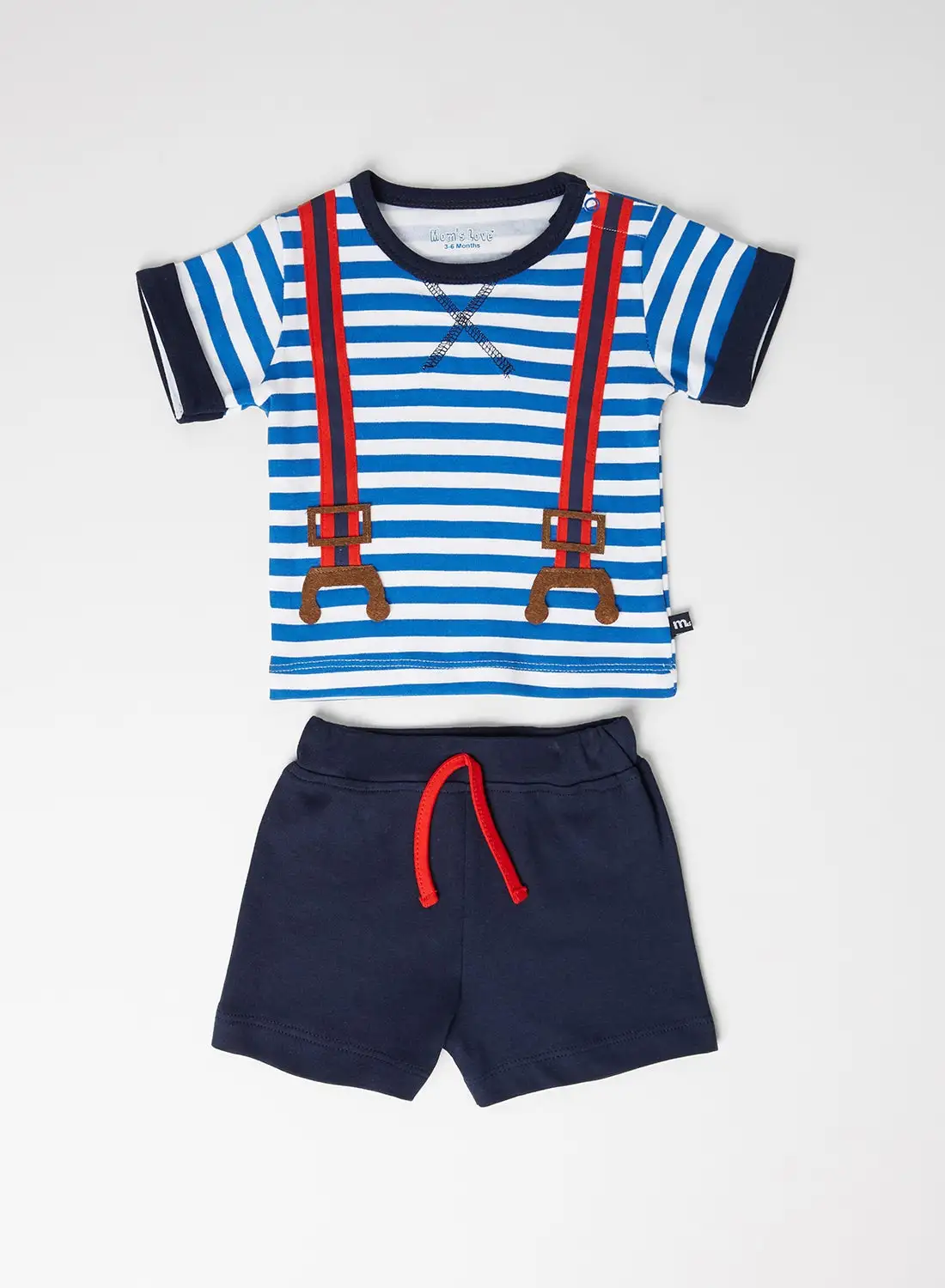 Moms Love Baby Striped T-Shirt and Shorts Set R.BLUE