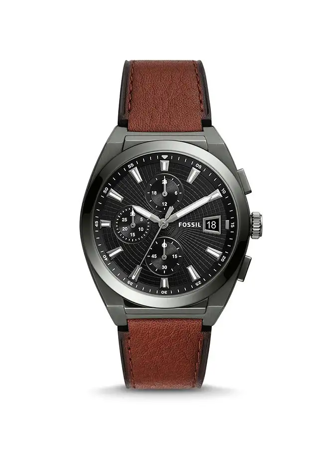 FOSSIL Men's Everett Chonorograph Round Shape Leather Strap Wrist Watch FS5797 - 42 mm - Black