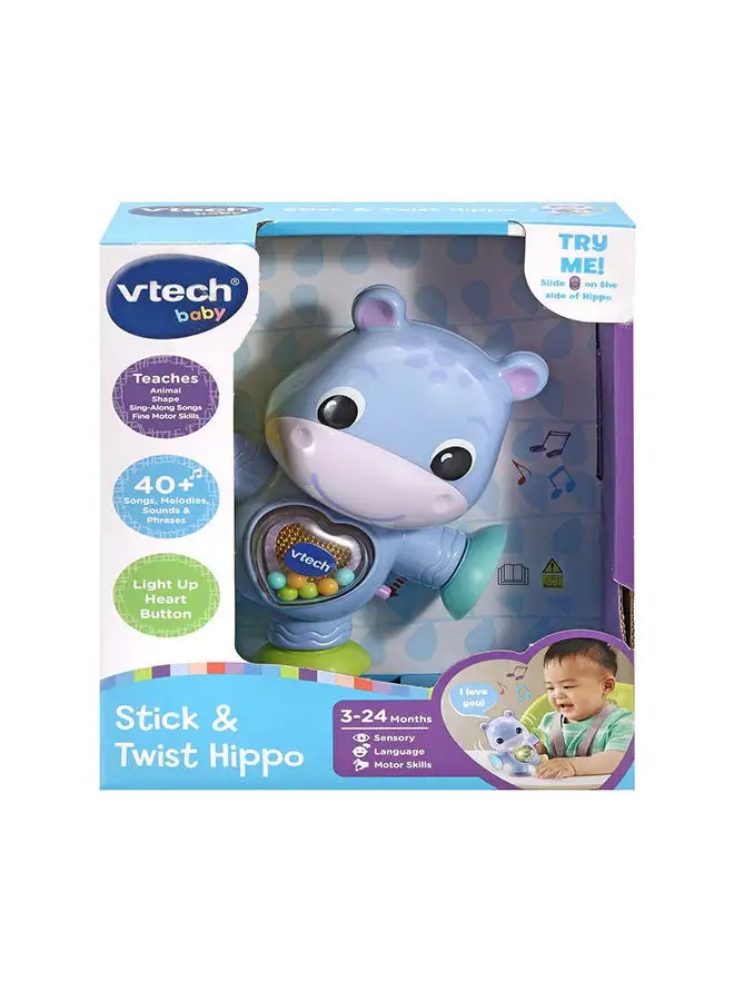 vtech Stick And Twist Hippo, Hippopotamus, Interactive And Developmental Toy With Sounds And Music, Suitable For Ages 3 Months+