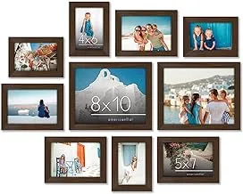 Americanflat 10 Piece Walnut Picture Frames Collage Wall Decor - Gallery Wall Frame Set with Two 8x10, Four 5x7, and Four 4x6 Frames, Shatter Resistant Glass, Hanging Hardware, and Easel Included