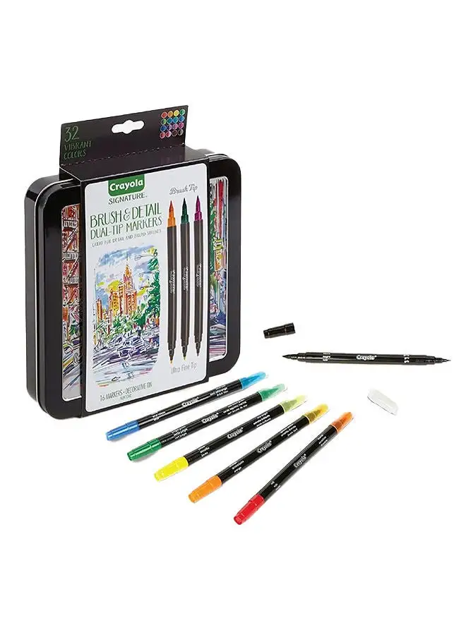 Crayola 16 Count Brush And Detail Dual Tip Markers, Kids At Home Activities- 32 Colors