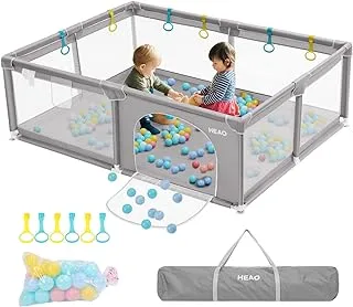 HEAO 79X59 Baby Playpen XL Baby Playard with 30PCS Pits Balls Playpen Toddler Sturdy Play Yard for Toddler Light Grey
