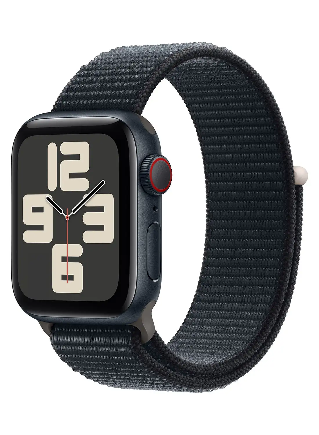 Apple Watch SE (2023) GPS + Cellular، هيكل من الألومنيوم منتصف الليل مقاس 40 ملم مع حلقة رياضية منتصف الليل