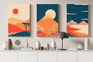 home gallery Set of three Decorative Frames Oriental Landscape Printed Canvas wall art 60x40 cm