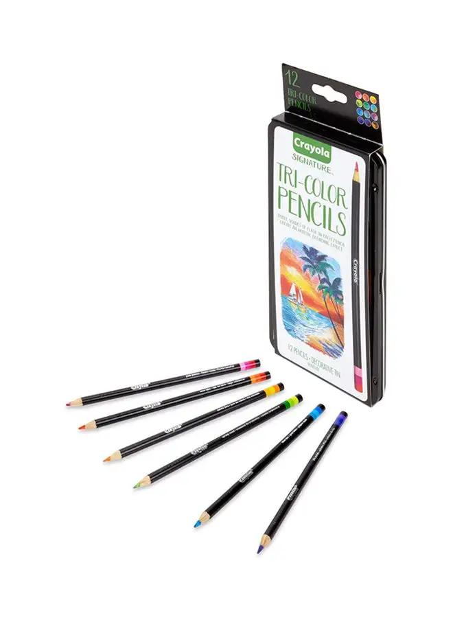 أقلام رصاص ملونة ثلاثية الألوان مع علبة زخرفية من كرايولا ، عدد 12 22.56x10.31x1.52 سم