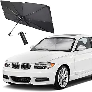 SKY-TOUCH Car Windshield Sun Shade Umbrella,Car UV Sunshade Umbrella Windshield Block Cover,Foldable Car Sun Visor Windshields Sun Shade Cover for Most Car with Leather storage pocket 140 * 80cm