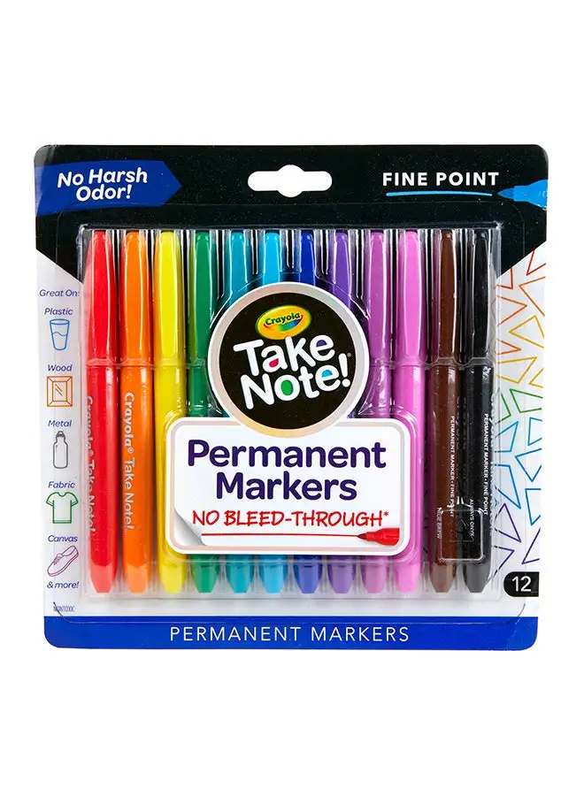 Crayola 12-Piece Water Based Permanent Markers 19.37x19.69x1.75cm