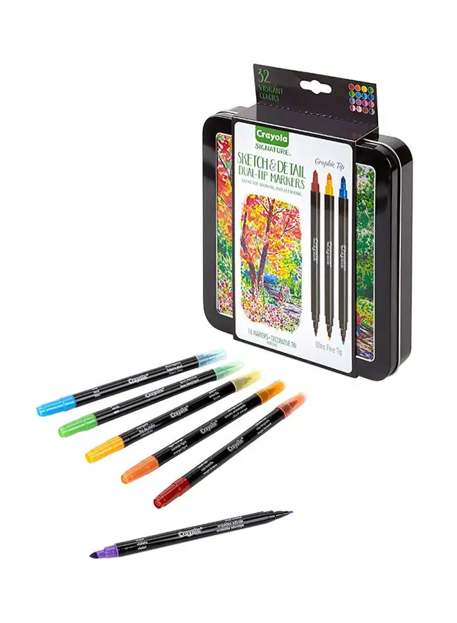 Crayola 16 Count Signature Sketch And Detail Dual Ended Markers 23.83x20.02x3.81cm