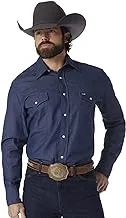 Wrangler Men's Cowboy Cut Western Long Sleeve Snap Work Shirt Washed Finish Button