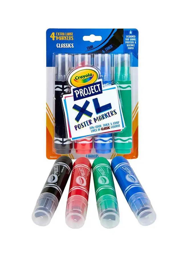 Crayola XL Poster Markers, Classic Colors, 4 Count 20.64x15.39x3.3cm