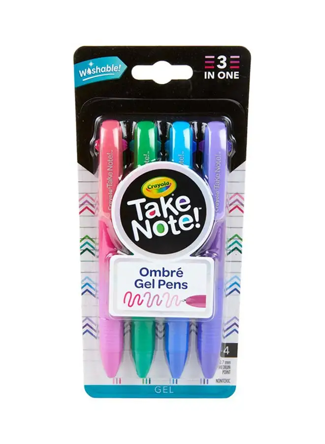 Crayola Take Note Washable Gel Pens, Ombre, 4 Count 19.37x9.45x1.83cm