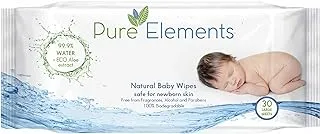 Pure Elements Natural Water Wipes With Aloe Extract, Fragrance Free Baby Wipes, Safe For New Born Skin, 30 Large Wipes