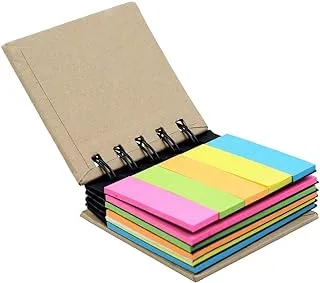 Sticky Notes, KASTWAVE Pocket Size Spiral Sticky Note Pad, Assorted Primary Colors, Paper Sticky Note Set with Spiral Binding (125 sticky notes + 125 color strips)