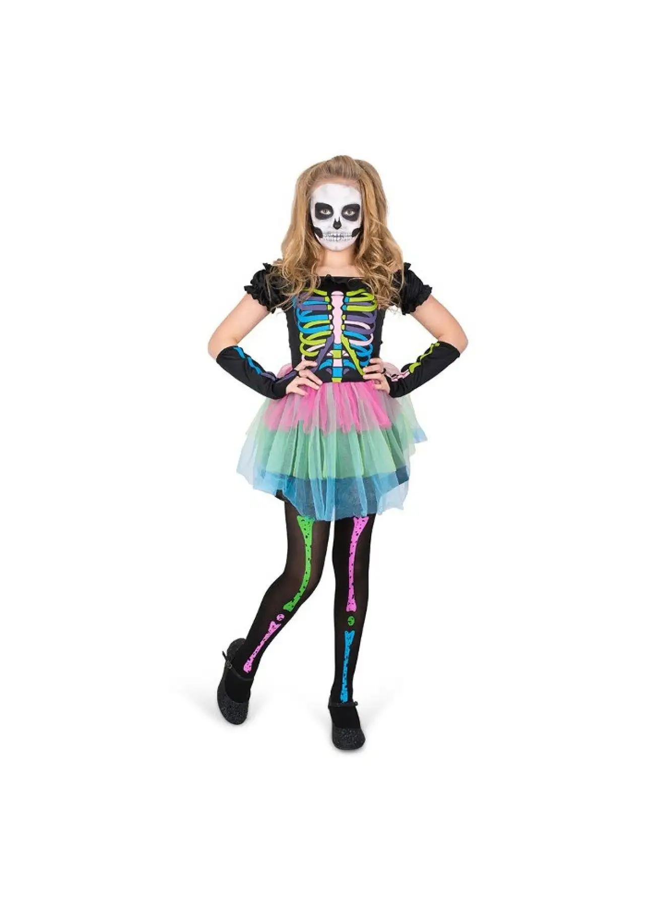 MAD TOYS Neon Skeleton Tutu Dress Kids Halloween Costume