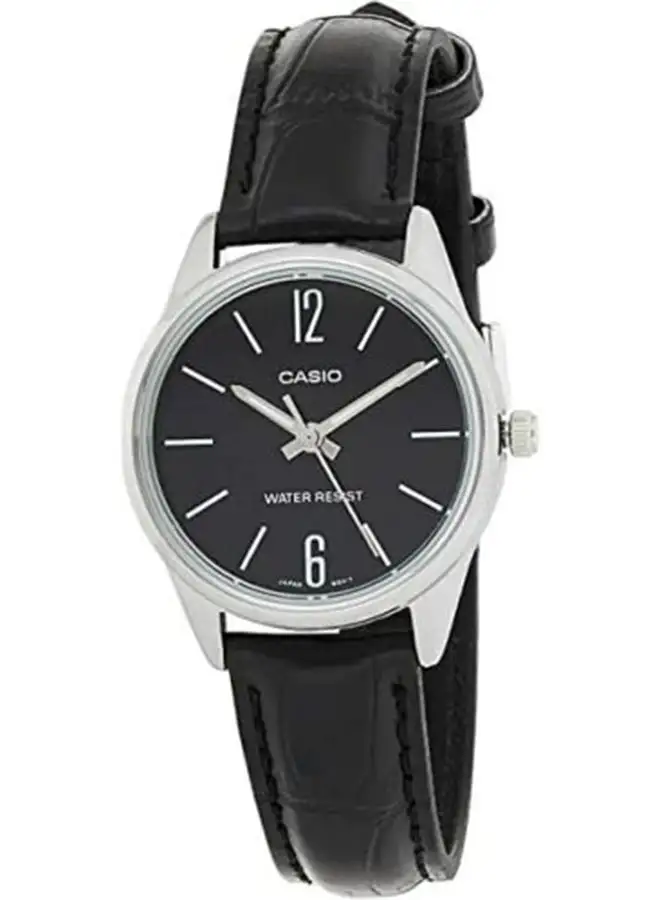 CASIO Men's Leather Analog Wrist Watch LTP-V005L-1BUDF - 39 mm - Black