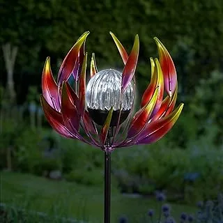 Exhart Solar Kinetic Spinning Petals with Crackle Ball Garden Stake, Pink