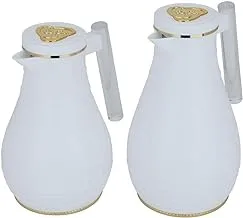 Alsaifgallery Ceramic Thermos with Islamic Engraving Pattern and Acrylic Handle 2-Pieces Set, Being/White