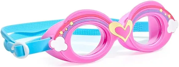 Aqua2ude Hearts and Rainbows Pink Anti Fog, No Leak, Non Slip and UV Protection Swim Goggles for Kids 3 Years and Above