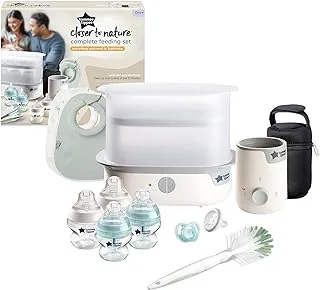 Tommee Tippee Closer to Nature Complete Feeding Set, Electric Steam Steriliser with Insulated Bottle Bag, Newborn Baby Bottles and Easiwarm Bottle Warmer, White