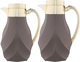 Al Saif Kinda Coffee and Tea Vacuum Flask 2-Pieces Set, Brown/Gold