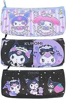 3 Pcs Black Kuromi Pencil Case for Girls, Cute Kuromi Pencil Bag Stationary School Supplies Anime Figures Pencil Case with Smooth Zip PU Storage Pouch Make Up Cosmetic Bag Cute Pencil Case