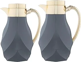 Al Saif Kinda Coffee and Tea Vacuum Flask 2-Pieces Set, Dark Grey/Gold