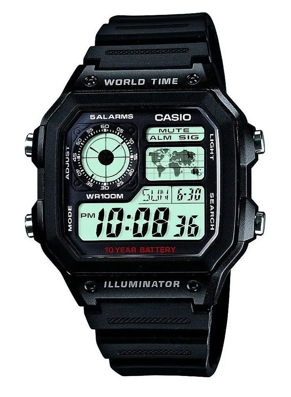 CASIO Men's Water Resistant Resin Digital Watch AE-1200WH-1AVDF - 42 mm - Black
