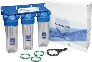 نظام تنقية مياه الشرب المضمنة المعتمد من Aquafilter Nsf 10 بوصات ، منزل كامل ، مدخل ومخرج 3/4 بوصة BSpt لمياه البلدية - يزيل جميع الشوائب من الماء (ثلاث مراحل)