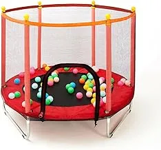 Hibobi Indoor Home Trampoline Bouncing Bed with Guard Net for Children, 140 cm x 140 cm x 120 cm Size, Red