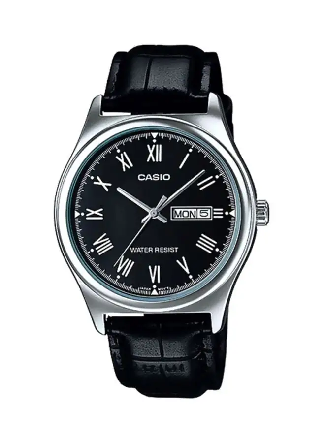 CASIO ساعة يد كوارتز بعقارب جلد MTP-V006L-1BUDF للرجال - 38 ملم - أسود