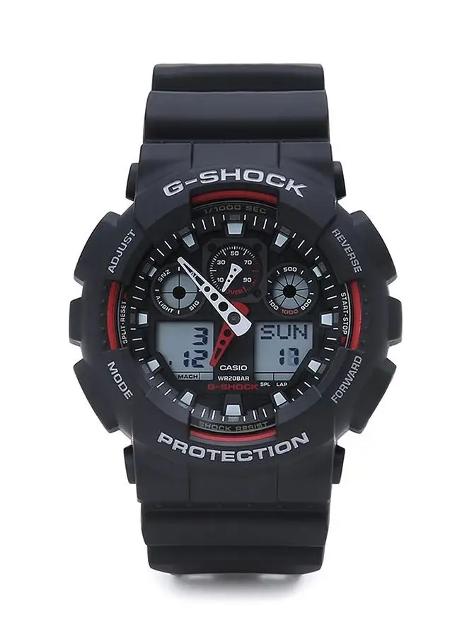 G-SHOCK Men's Round Shape Rubber Strap Analog & Digital Wrist Watch 51 mm - Black - GA-100-1A4DR