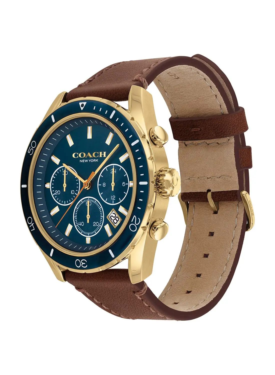 COACH Men's Chronograph Round Shape Leather Wrist Watch 14602513 - 44 Mm