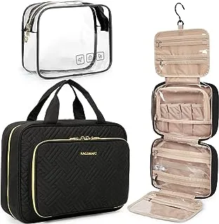 BAGSMART Toiletry Bag Hanging Travel Makeup Organizer with TSA Approved Transparent Cosmetic Bag Makeup Bag for Full Sized Toiletries, Black, Large, Travel