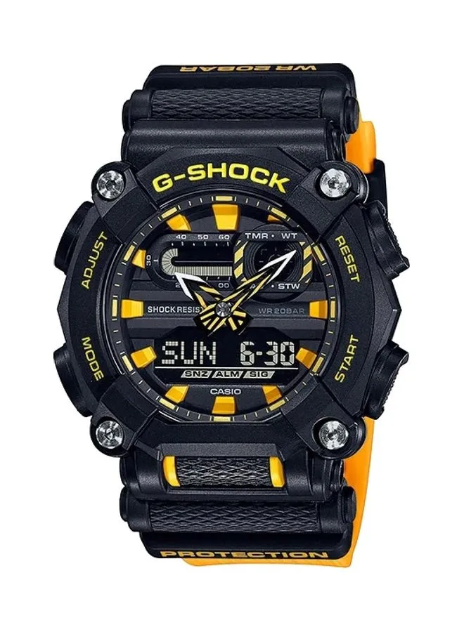 G-SHOCK ساعة يد رقمية بسوار من الراتنج على شكل دائري 52 مم - أصفر - GA-900A-1A9DR للرجال