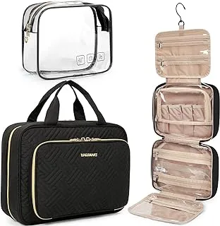 BAGSMART Toiletry Bag Hanging Travel Makeup Organizer with TSA Approved Transparent Cosmetic Bag Makeup Bag for Full Sized Toiletries, Black, Medium, Travel